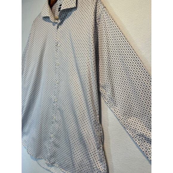 Neiman Marcus Mens Large Blue White Trim Fit Button Up Shirt 17 34/35 - Picture 4 of 11